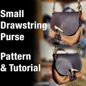 Drawstring Purse Style Bag Pattern - Leather Purse Pattern - PDF Download - DIY Leather Bag or Purse with Video Tutorial
