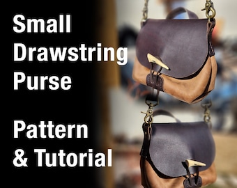 Padrão de bolsa estilo bolsa com cordão - Padrão de bolsa de couro - Download de PDF - Bolsa ou bolsa de couro DIY com tutorial em vídeo