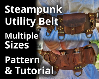 Steampunk Belt PDF Pattern Tutorial - DIY Leather Utility Belt - Medieval Ranger Belt Perfect for comiccon costume, renfaire cosplay, or D&D