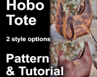 Modello per borsa hobo in pelle - 2 versioni - Modello fai da te per borsa a tracolla in pelle - Download PDF - Borsa hobo in pelle con tutorial video