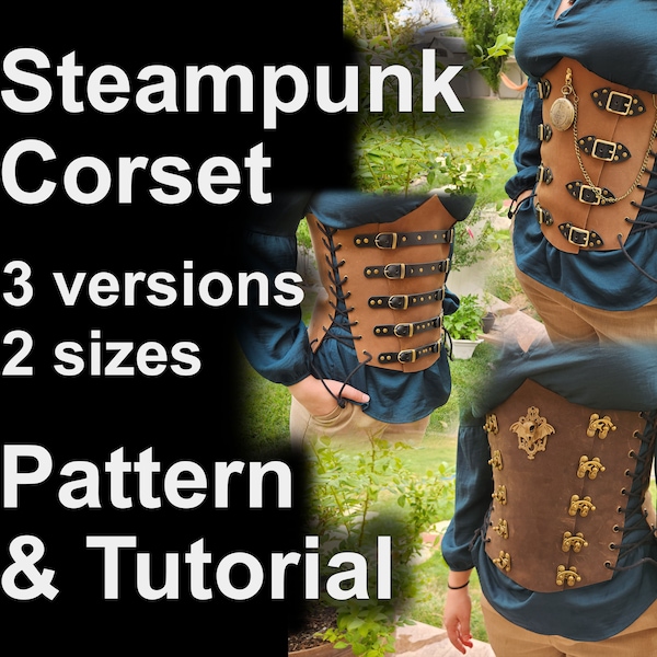 Corsets en cuir PDF Pattern and Tutorial - 3 versions + 2 tailles - DIY Steampunk Corset - Parfait pour le costume comiccon, LARP, cosplay ou D&D
