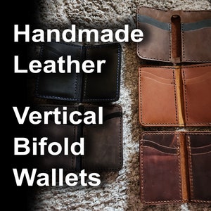 Cartera plegable de cuero de primera calidad, billetera plegable vertical hecha a mano, billetera plegable minimalista delgada, billetera para hombre cosida a mano