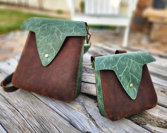 Ivy Leaf Crossbody Purse and Belt Pouch – Fantasy Leather Bag or Pouch for Fae, Elf, Druid, LARP & Ren Faire