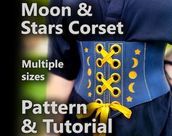 Mönster för korsettbälte med månen och stjärnor – DIY-handledning för lädermönster – Cosplay, LARP, Ren Faire (digital nedladdning)