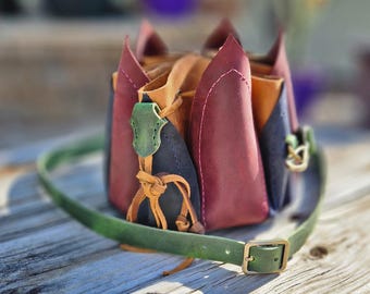 The Lotus Flower Purse - Leather Flower Bag - Fairy Bag, Druid Bag, for comiccon costume, renfaire cosplay