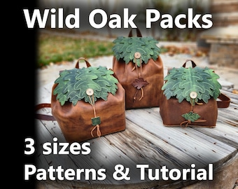 Wild Oak Traveler Packs PDF Patterns – 3 Sizes | Oak Leaf Leather Backpack - Crossbody Bag | DIY Fantasy Pattern for Cosplay and Ren Faire