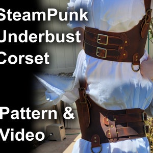 Steampunk Underbust Corset Pattern & Video - DIY PDF Corset Belt - Medieval Underbust Corset for comiccon costume, renfaire cosplay, or DnD