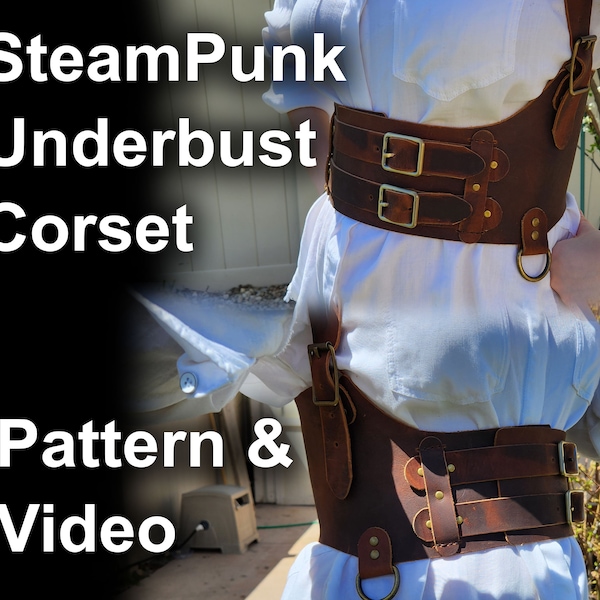 Steampunk Underbust Corset Pattern & Video - DIY PDF Corset Belt - Medieval Underbust Corset for comiccon costume, renfaire cosplay, or DnD