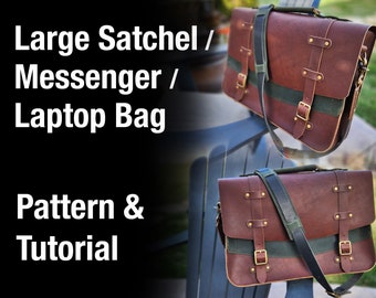 Leder Laptop Tasche - DIY PDF und Tutorial - Leder Messenger Style Tasche Muster - Leder Laptop Tasche Vorlage - Leder Satchel