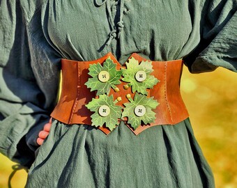 Forest Nymph Corset Half Corset | Real Leather Fantasy Renaissance Costume | Witchy Festival Wear | Fairy Cosplay