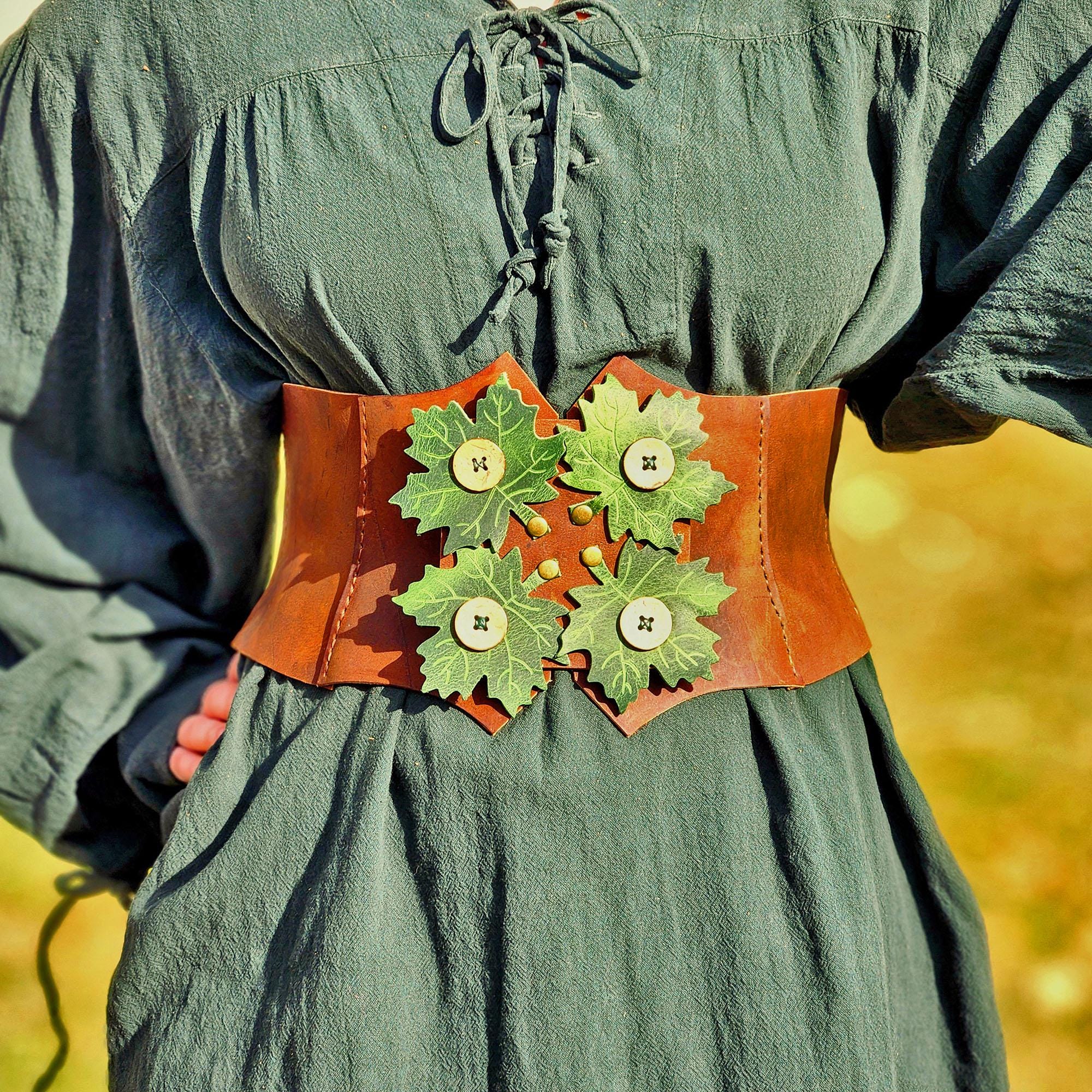 4533 Sv Senvan Viking Belt Women- Forest Green Wrap Corset With Leaf Renaissance Corset Dress Celtic Overdress With Boning to  main image 4