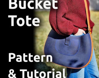 Leather Bucket Tote Pattern - DIY Large Leather Tote Bag Pattern - PDF Download - Leather tote sack with Video Tutorial