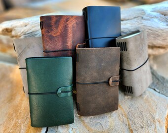 Pocket Travelers Notebook, Refillable Leather Travel Journal for Christmas, Leather Cover for Field Notes, Moleskine Small 3.5 x 5.5 In.