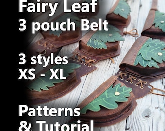 Fairy Leaf 3 Pouch Leather Belt Patterns – 3 Styles | DIY Forest Elf Leather Belt | Multiple Sizes - Cosplay, LARP, Ren Faire