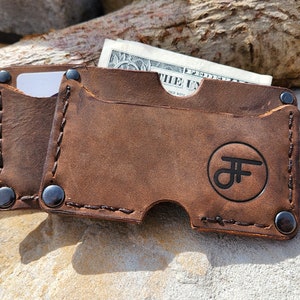 Cartera de cuero minimalista, billetera de bolsillo frontal delgada, titular de tarjeta para hombres, titular de tarjeta de cuero angustiado, regalo perfecto