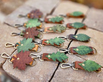 Fairy Leaf Leather Keychain – Woodland Fae Key Ring | Maple, Oak & Simple Leaf Styles | Green or Brown | Handmade Fantasy Accessory