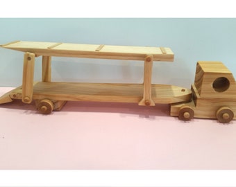 Wooden Truck and Car Carrier, Car Trailer, Wooden Toy