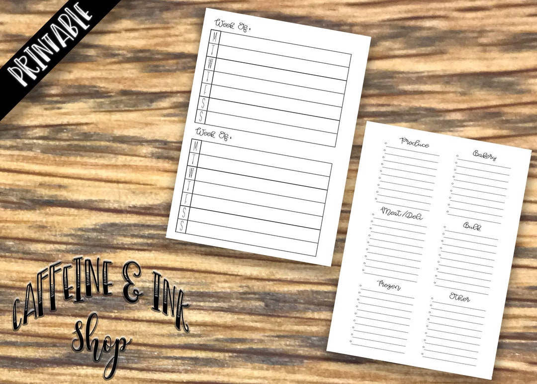 A6 Rings Meal Planner and Grocery List PRINTABLE Insert - Etsy Australia