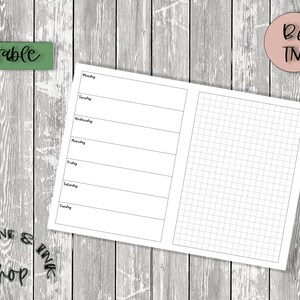May include: Printable planner page with a weekly schedule on the left and a gridded section on the right. The page is labeled "Printable" and "B6 TN".