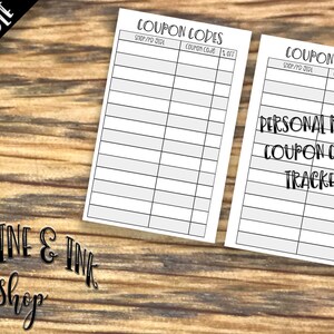 May include: Printable coupon code tracker with two columns for shop/product and coupon code. The tracker has a title that says "Personal Rings Coupon Code Tracker".