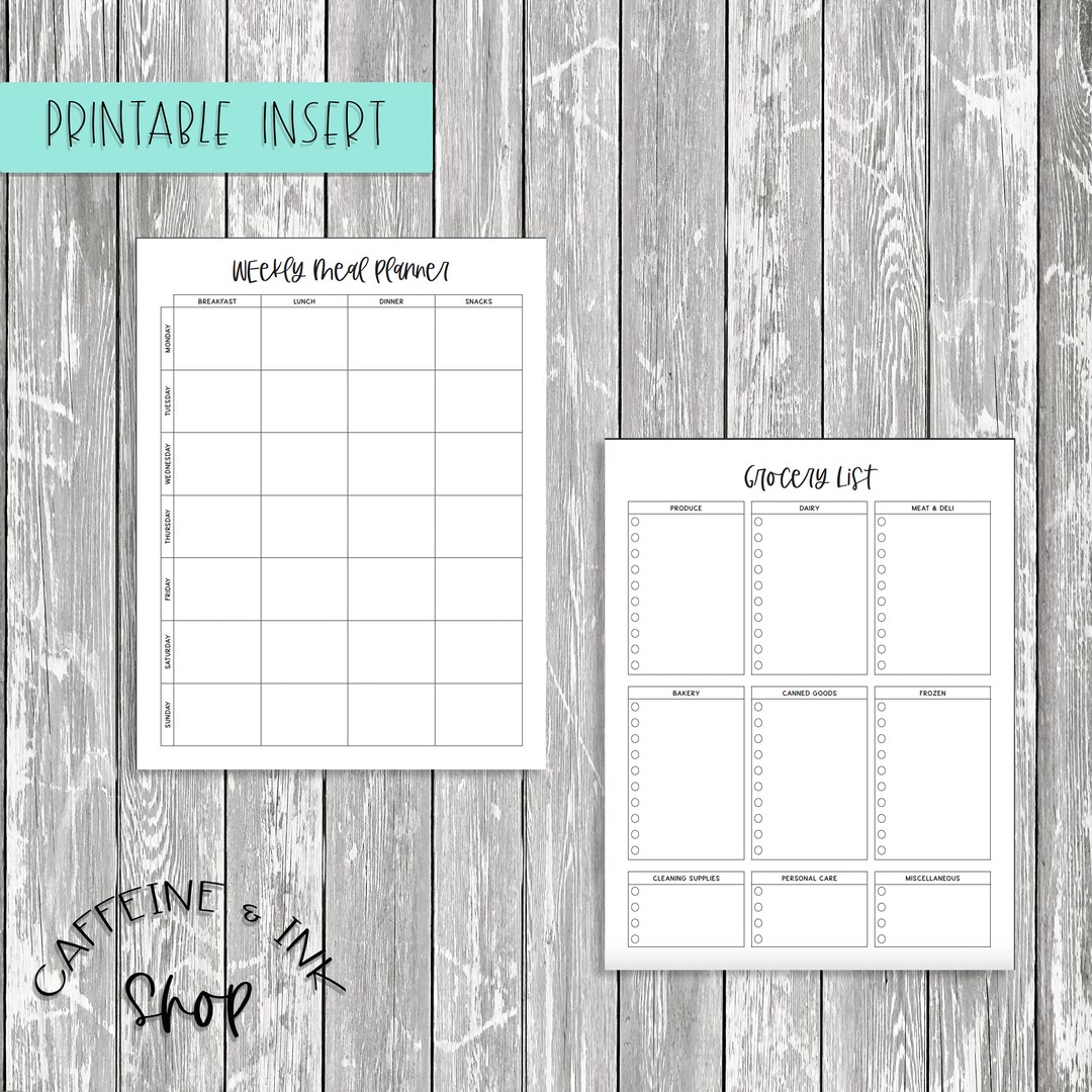 A5 Meal Plan & Grocery List PRINTABLE Insert, Meal Planner, Healthy ...