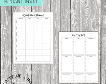 A5 Meal Plan & Grocery List PRINTABLE Insert, Meal Planner, Healthy Living, Healthy Lifestyle, Food Tracker, Digital Download