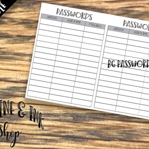 B6 Passwords Tracker PRINTABLE Insert