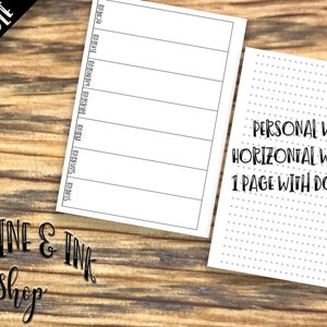 Personal Wide Rings Horizontal Week on 1 Page With Dot Grid PRINTABLE Insert