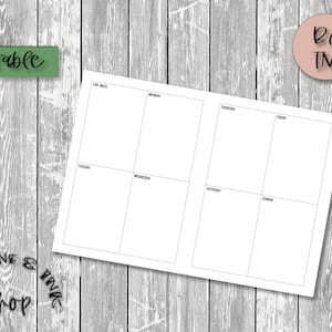 May include: A printable weekly planner with a simple design. The planner is divided into seven sections, one for each day of the week. The days of the week are labeled at the top of each section. The planner is labeled "This Week" at the top.