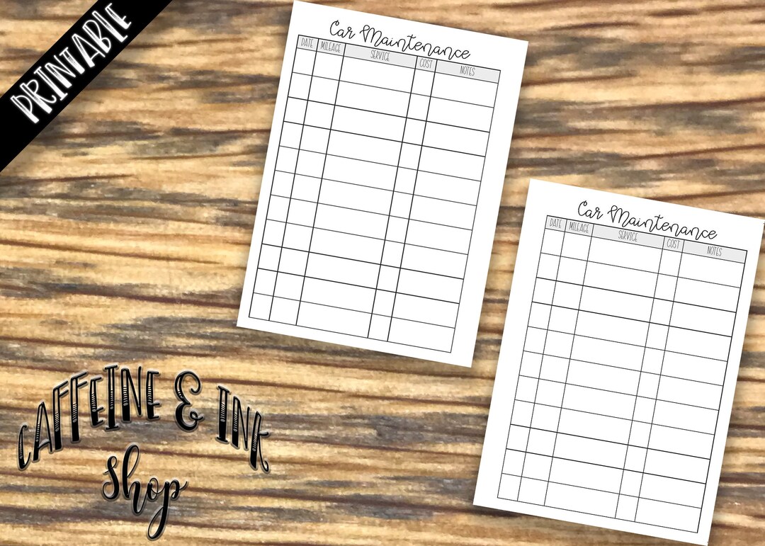 A6 Rings Car Maintenance Tracker PRINTABLE Insert - Etsy