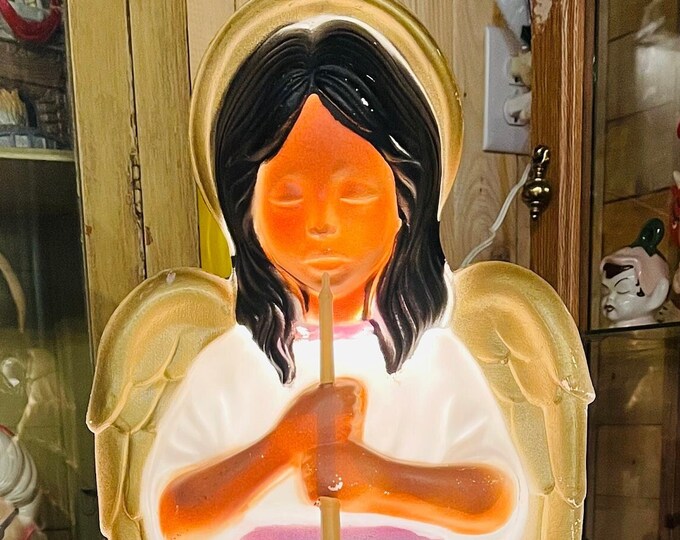 Vintage Blow Mold Nativity Angel With Horn, 34 Tall, Made in Canada