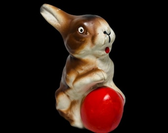 Vintage German Paper Mache Easter Bunny with Red Egg