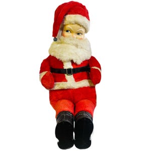 1950 Christmas Store Display Santa 36” Plastic Face Swiss Musical Windup Rare Music Box Santa  Display Santa Vintage Plush Mr Claus Doll