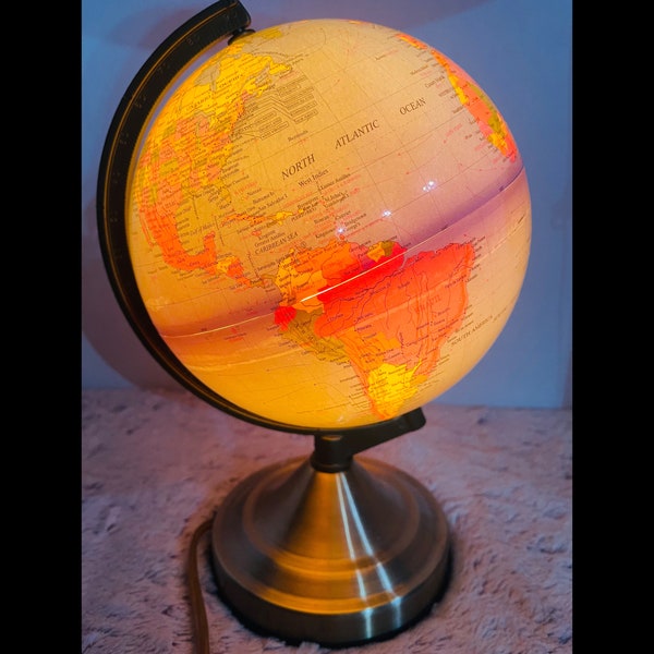 Illuminated Electric Touch Lamp Tabletop World Globe 3 Light Setting Night Light Vintage Globe World Map