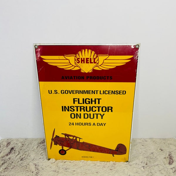 Ande Rooney Shell Aviation Flight Instructor 13x9 Enamel Sign Boeing F3B-1