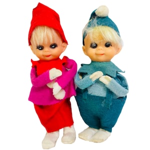 Adorable Set of Two Vintage Mid Century Elf Pixie Christmas Ornaments Vintage Made in Japan Elf Ornaments Vintage Xmas Ornament Girl Elf
