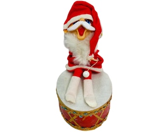 Santa Knee Hugger On Drum Figurine, Christmas Knee Hugger Elf Vintage Christmas Santa Ornament Doll MCM 50’s Santa Pixie Shelf Sitter