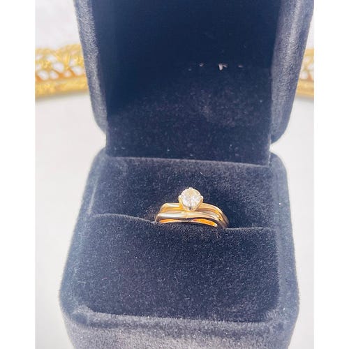 Vintage 14k Yellow Gold Diamond Ring Set – .35ct Solitaire, Size 4.5