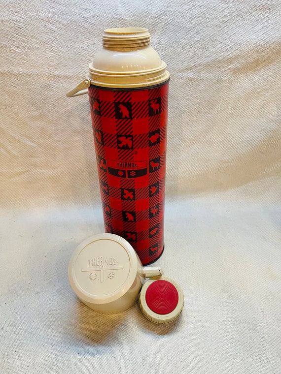 Vintage Thermos, Winchester Hunting Plaid, Red and Black Check