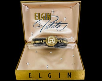 Mid Century Elgin Petite Women’s Watch Vintage Gold Tone Ladies Stretch Wristwatch With Original Packaging-For Parts or Repair