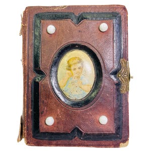 Antique Late 1800s Small Leather Photo Album Portraits Tin Types Family Photo Album Ornate Leather Photo Album Victorian Photography