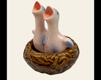 Vintage Vallona Star Baby Bird Salt & Pepper Shakers | Bluebird Nest Shaker Set | Mid-Century Ceramic Kitchen Decor