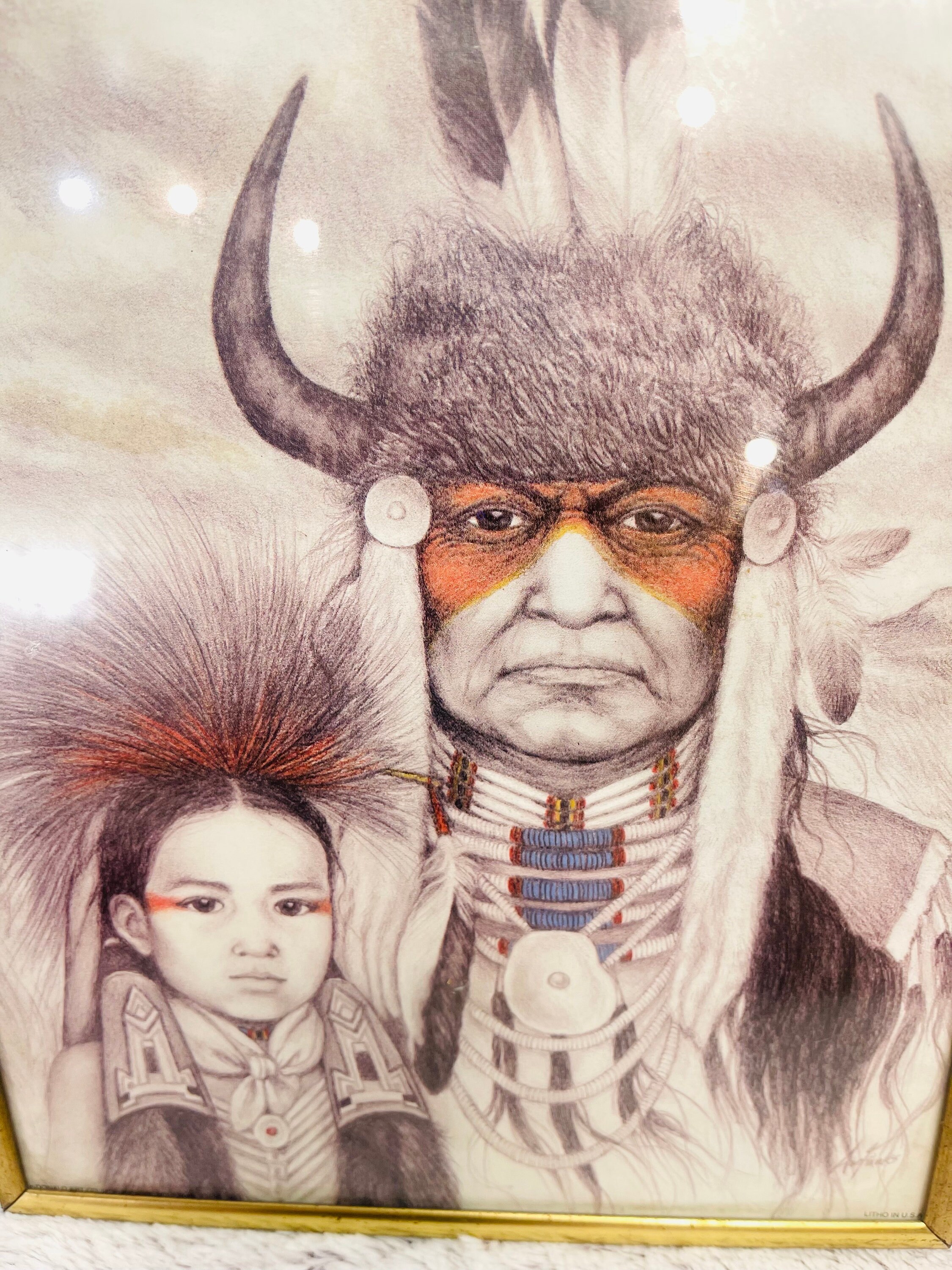 Original Amy Franks Indigenous Chief Framed Art Native