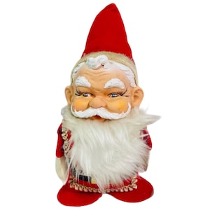 Commodore Santa Doll Vinyl Face Santa Figurine Christmas Decoration Flocked Santa Suit MCM Christmas Mr Claus Decor Commodore Japan