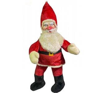RARE Rosy Cheeked Santa Doll Store Display Christmas Rubber Faced Plush Figurine LARGE Drunken Mr Claus Vintage Soft Holiday Toy Decoration