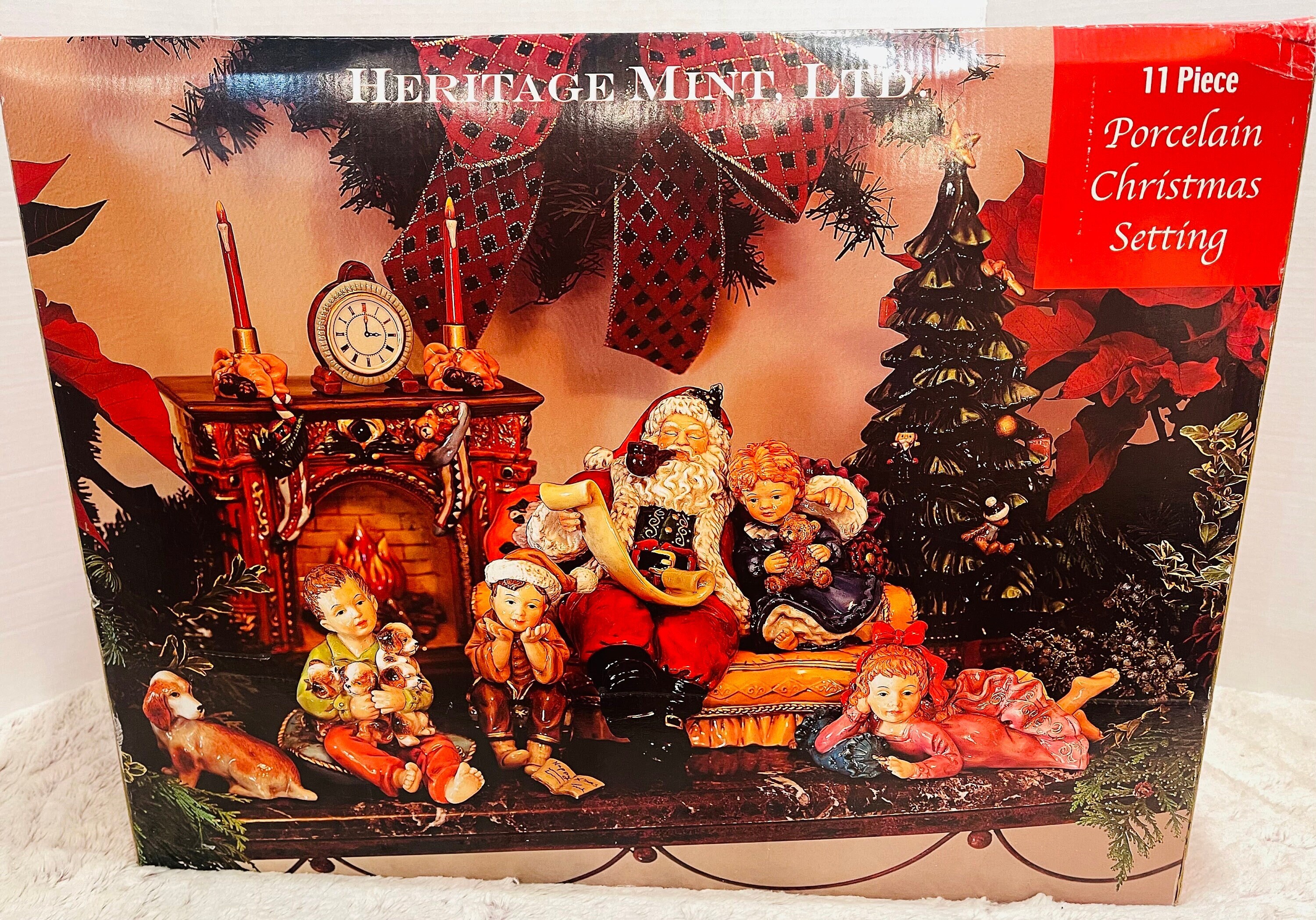 Steiff Ornament Santa 2003 ミントインボックス NIB Heritage Mint 11 Piece Christmas Setting, 2003 Porcelain