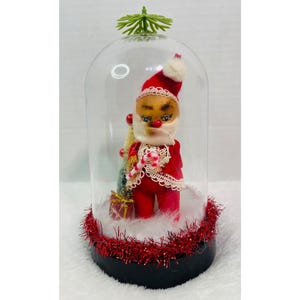Santa Elf Domed Christmas Ornament Centerpiece Cloche Christmas Dome Table Top Knee Hugger Elf Christmas Décor Christmas Standing Elf