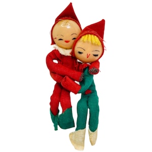 Hugging Pixie Angel Ornament Christmas Fairy Elves Figurine Pixie Knee Hugger Christmas Ornament MCM 50’s Plastic Girl Elf Pixies Doll