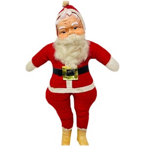 Rubber Faced Stuffed Santa Claus Wide Hip Rushton Style Santa Claus Vintage Plush Doll Retro Holiday Christmas Made In Japan Santa Plush
