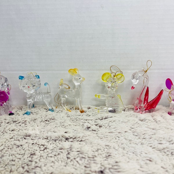 Vintage crystal pet animals 6pc/ crystal pets figurines/crystal pet elephant/clear plastic animal figurines/lucite animals